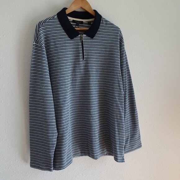 Ted Baker Polo Shirt Men's Size 2XL Ted Size 6 Blue Beer Textured Long Sleeve - Picture 4 of 9